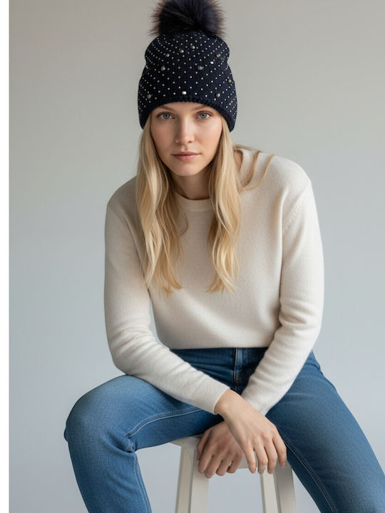 Pom Pom Beanie Beanie Knitted in Black color
