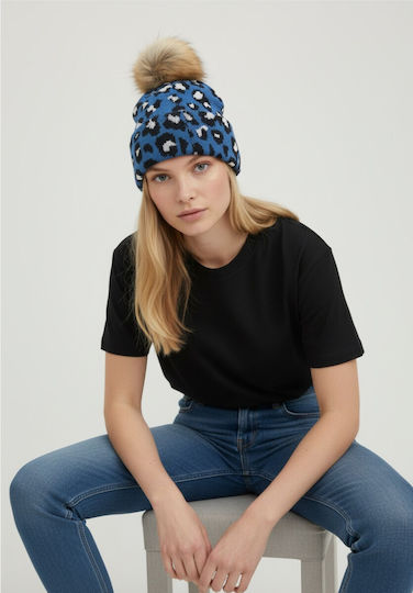 Pom Pom Beanie Γυναικείος Σκούφος Πλεκτός σε Μπλε χρώμα