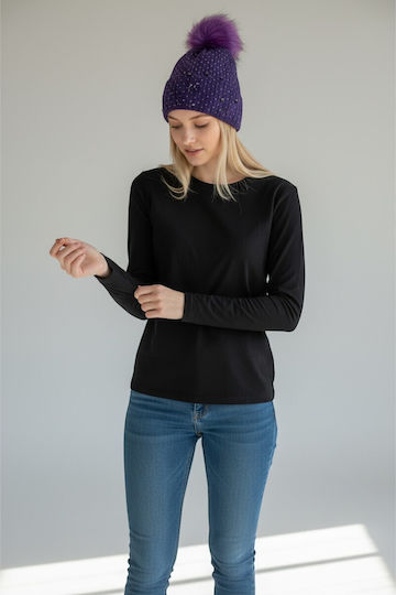 Pom Pom Beanie Beanie Knitted in Purple color
