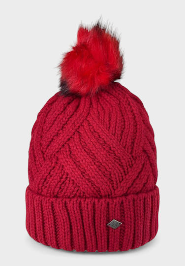 Pom Pom Beanie Frauen Beanie Gestrickt in Rot Farbe