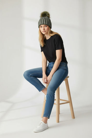 Pom Pom Beanie Γυναικείος Σκούφος Πλεκτός σε Χακί χρώμα