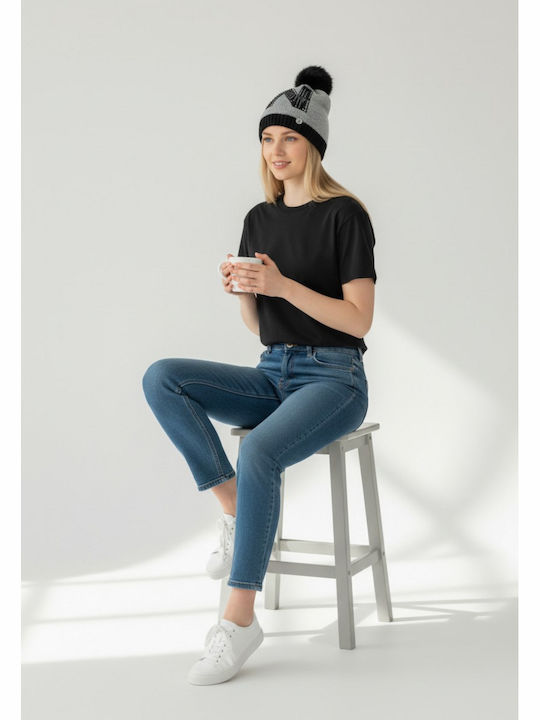 Pom Pom Beanie Γυναικείος Σκούφος Πλεκτός σε Γκρι χρώμα