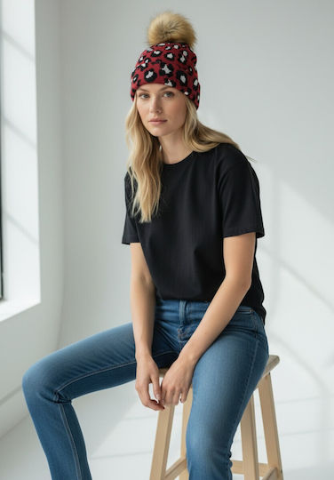 Pom Pom Beanie Frauen Beanie Gestrickt in Rot Farbe