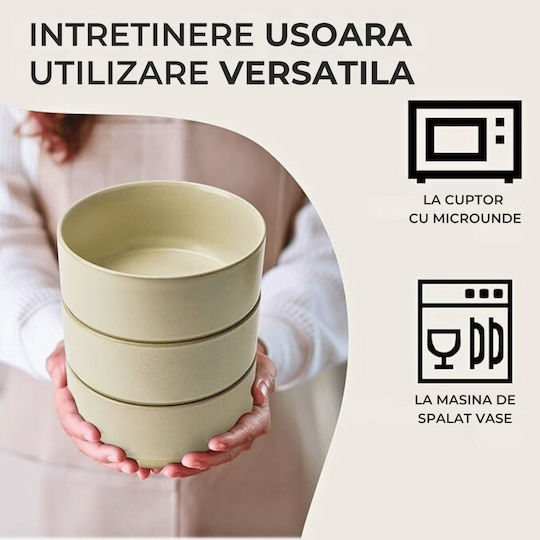 Miamio Servierschüssel Rund Keramik Beige mit Durchmesser 15cm 4Stück