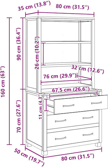 Büroaufbewahrungsschrank aus braunem Holz 80x50x160cm