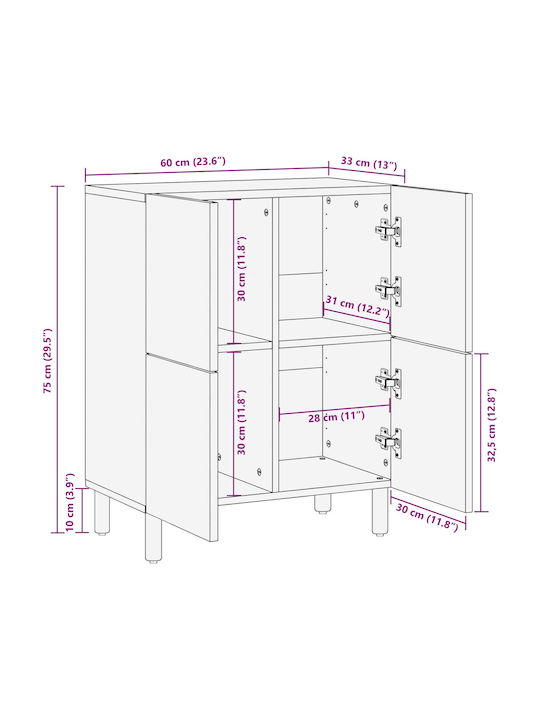 Ντουλάπι Γραφείου από Μασίφ Ξύλο Λευκό 60x33.5x75cm