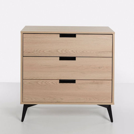 Neon Wooden Chest of Drawers with 3 Drawers Natural 80x39x83cm