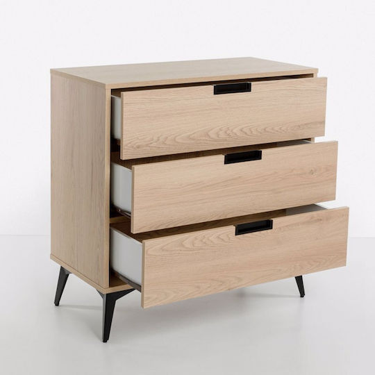 Neon Wooden Chest of Drawers with 3 Drawers Natural 80x39x83cm