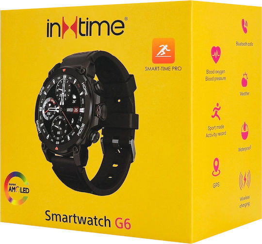 INTIME G6 Титан 53мм Смартчасовник с Пулсомер (Черен)