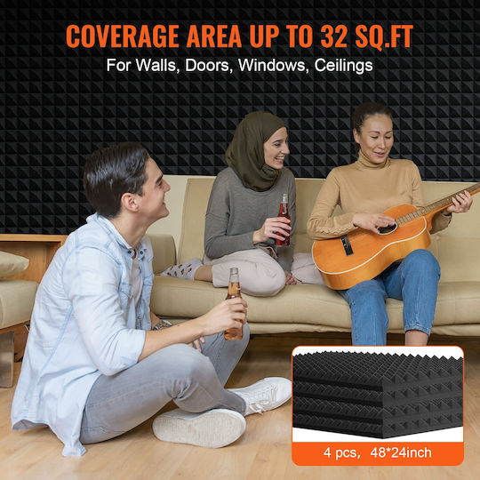 Vevor Set Materiale De Tratament Audio (4 Bucăți) În Design Piramidă 48cm x 24cm x 2mm