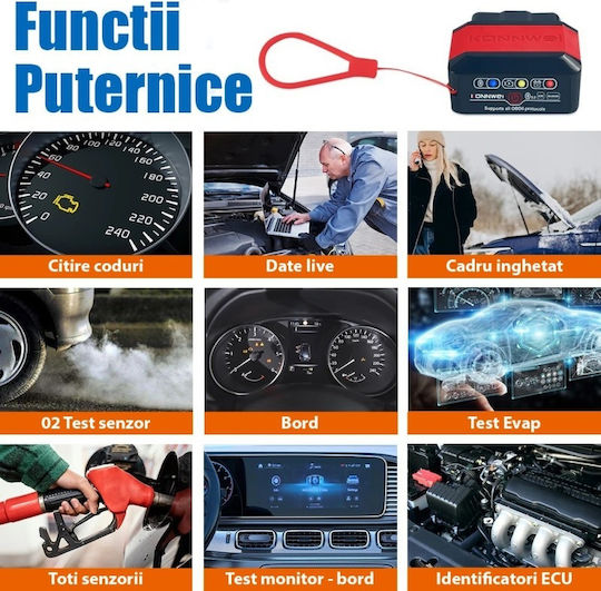 Konnwei Kw906 Авто Диагностика Obd2 Bluetooth 5.0 On-off Бутон Съвместим С Android Ios Elm 327 Obdii Оранжев