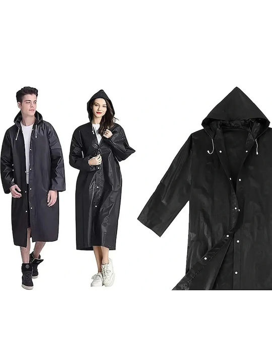 Αδιάβροχο Πόντσο Τσέπης Unisex Κουκούλα & Κουμπιά – Μαύρο Eva