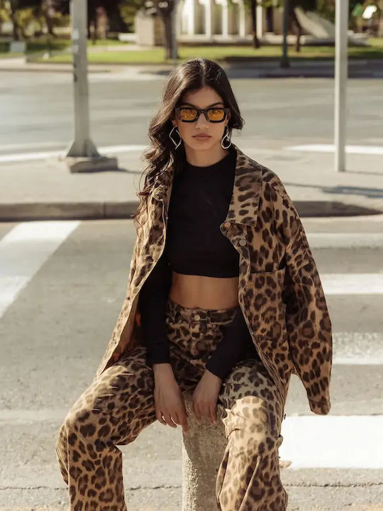 Oversized Jacket Lumina Animal Print Καφέ Μέγεθος One Size