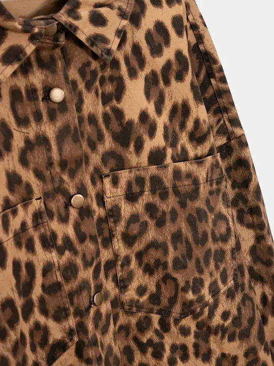 Oversized Jacket Lumina Animal Print Καφέ Μέγεθος One Size