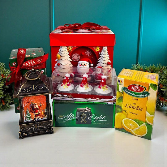 Pachet De Bucurie De Crăciun Lanternă Decorativă Lumânări Ciocolată After Eight Ceai În Cutie Cadou Festivă