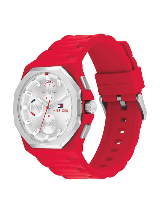 Tommy Hilfiger Neo Male Men's Watch 44mm Chronograph Battery with Red Rubber Strap