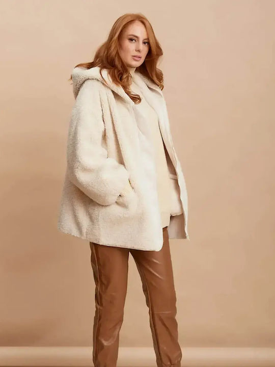 Oversized Jacket Synthetic Fur Ivory Size One Size