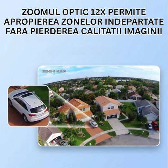 Cameră Supraveghere 4K HD Wi-Fi Cu Dublu Obiectiv Zoom 12x Încărcare Solară Rotire Controlată Prin Aplicație Rezistentă La Apă IP66