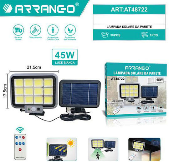 Arrango Wall Mounted Solar Light 45W 260lm Cold White 6000K with Motion Sensor and Photocell IP65