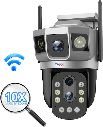 Wifi Surveillance Camera 3 Lenses 6k 12mp 10x Optical Zoom Notifications App Control Automatic Tracking