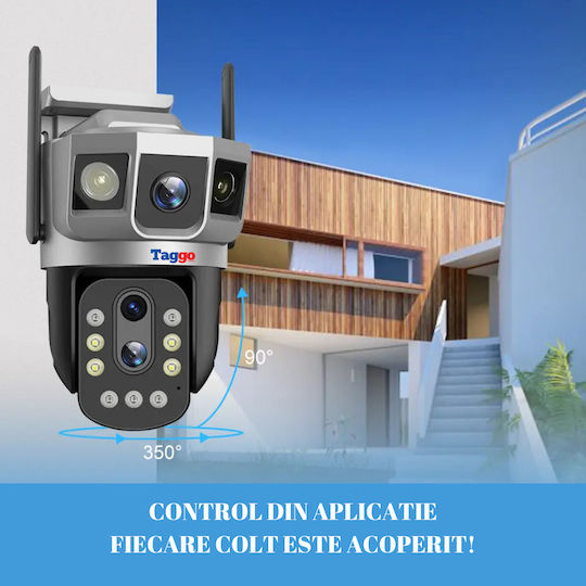 Wifi Surveillance Camera 3 Lenses 6k 12mp 10x Optical Zoom Notifications App Control Automatic Tracking