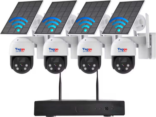Sistem Profesional de Supraveghere Wireless de Exterior cu 4 Camere 360° Încărcare Solară 4 Canale Hd 4mp Nvr Ir 30m