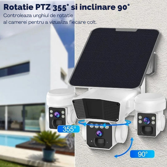 Cameră Crocodil 4G Solară cu Mai Multe Lentile 12MP Panou Solar 10W Stocare Cloud SD IP66 Rezistentă la Apă Urmărire Persoană