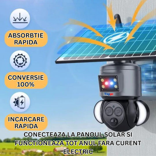 Cameră de Supraveghere 4G 4K HD cu Dublă Lentilă Zoom 12x Încărcare Solară Rotire Controlată prin Aplicație IP66 Rezistentă la Apă