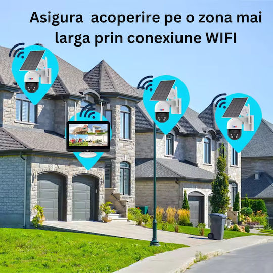 Sistem De Supraveghere Outdoor Cu 4 Camere 360 Wireless Profesional Încărcare Solară 4 Canale Hd 4mp Wireless Monitor Lcd Ir 30m