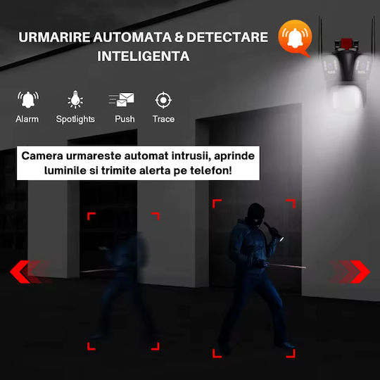 Cameră de Supraveghere Zoom 10x Wi-Fi 8k 16mp 4 Lentile Control prin Aplicație Comunicare Bidirecțională Urmărire Automată