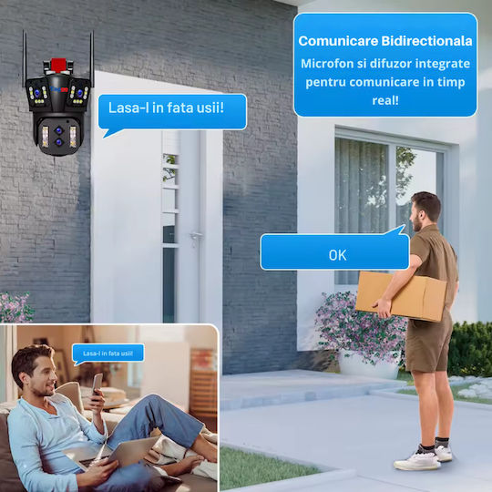Cameră de Supraveghere Zoom 10x Wi-Fi 8k 16mp 4 Lentile Control prin Aplicație Comunicare Bidirecțională Urmărire Automată