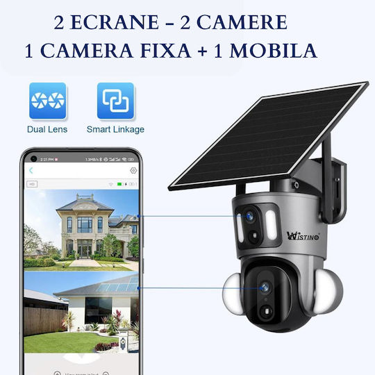 Dual Camera Surveillance Camera 6MP 4G 3K Ultra HD Solar Charging App-Controlled Rotation IP66 Waterproof