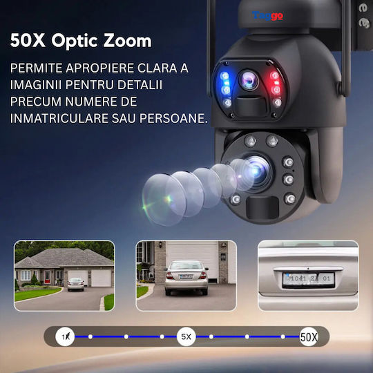 Cameră de Supraveghere 4G 3K Ultra HD Zoom 50x Cameră Dublă 10W Încărcare Solară Rotire Controlată prin Aplicație Impermeabilă IP66