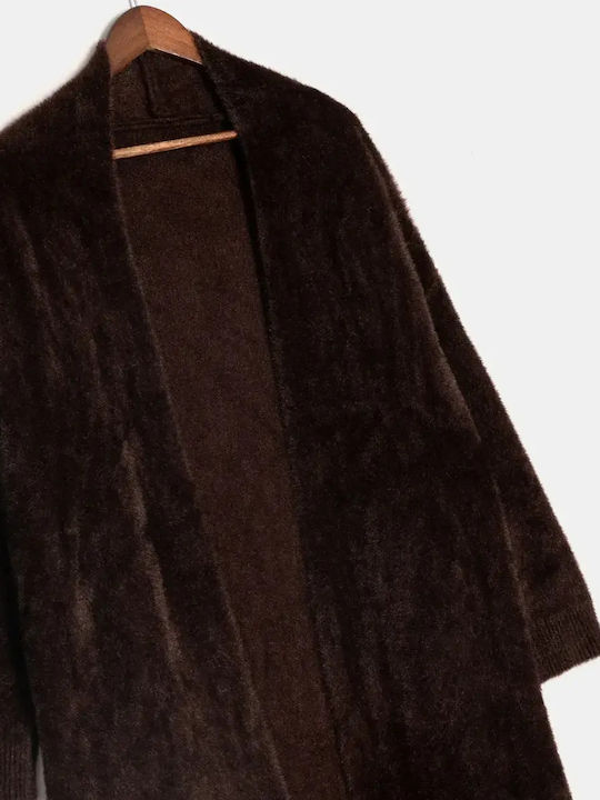 Γούνινη Ζακέτα Μακριά Καφέ Μέγεθος One Size