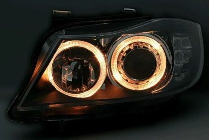 Front Car Lights Angel Eyes Bmw E90 2005-2009 Black Without H7 Bulbs Set 2 Pieces Swb12db