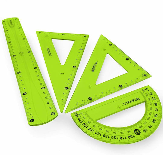 Westcott Set von 4 geometrischen Instrumenten Kunststoff Transparente mit Griff (Μiverse Farben)