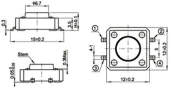 Smd 12x12 4.30mm 180gf Tvgm03-043bb Jnf Stück:50 Schalter Taktik 50Stück