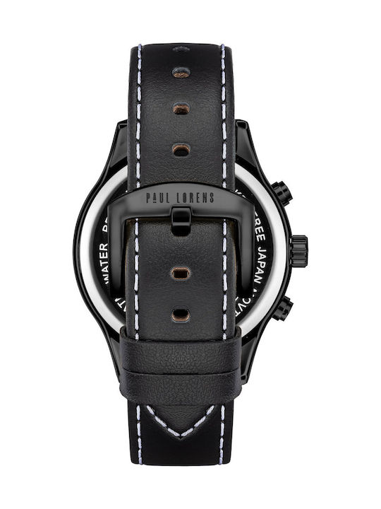 Paul Lorens Мъжки Часовник 46mm На Батерия с Черна Кожена Каишка
