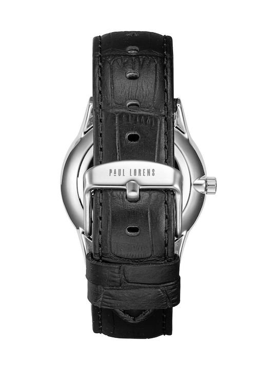 Paul Lorens Мъжки Часовник 41mm На Батерия със Сребриста Кожена Каишка