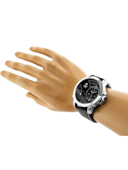 Adexe Herrenuhr 56mm Batterie mit Schwarz Lederarmband