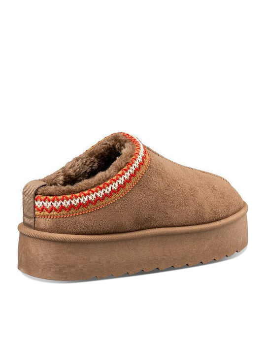 Winter Women's Slipper Boots with Fur Brown