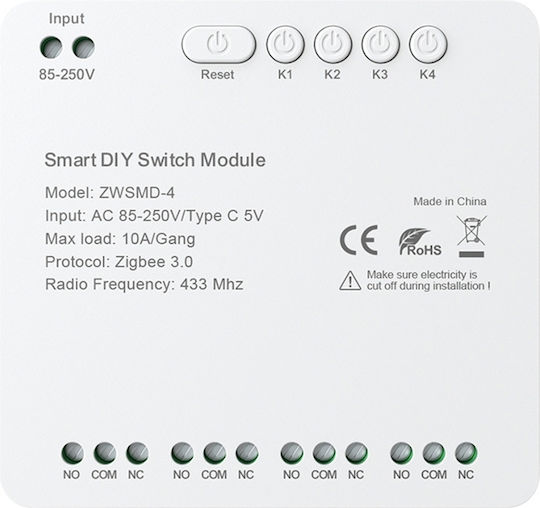 Avatto ZWSMD-4-250V Comutator Inteligent 4 Canale ZigBee și RF 10A