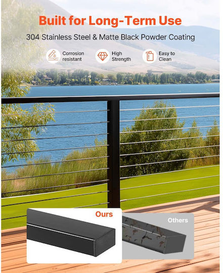Vevor Pack Of 4 Pieces Stainless Steel 198 Cm Rectangular Stair Handrail For Outdoor Indoor Spaces Matte Black Coating Adjustable Metal Stair Rail Cable Railing Kit Cap