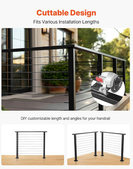 Vevor Pack Of 4 Pieces Stainless Steel 198 Cm Rectangular Stair Handrail For Outdoor Indoor Spaces Matte Black Coating Adjustable Metal Stair Rail Cable Railing Kit Cap