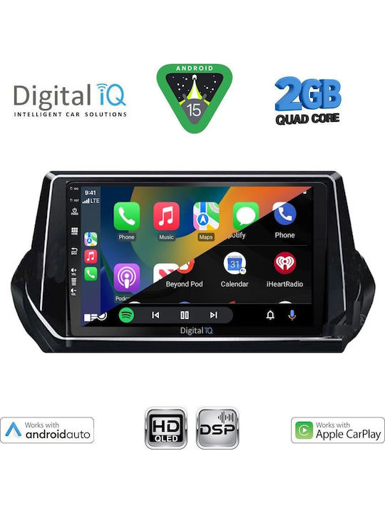 Digital IQ Car Audio System for Peugeot 208 2021-2026 (Bluetooth/USB/WiFi/GPS/Apple-Carplay/Android-Auto) with Touch Screen 9"