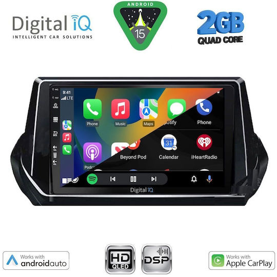 Digital IQ Car Audio System for Peugeot 208 2021-2026 (Bluetooth/USB/WiFi/GPS/Apple-Carplay/Android-Auto) with Touch Screen 9"