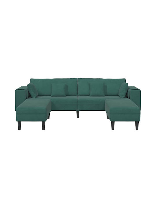 Colțar Canapea U-Shaped Catifea Verde Închis Cu Perne Decorative 250x77x76cm