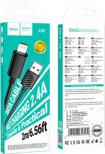 Hoco X88 USB-A to Lightning Cable Black 2m