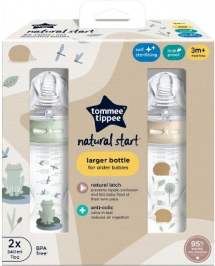 Tommee Tippee Πλαστικό Μπιμπερό Κατά των Κολικών με Θηλή Σιλικόνης για 3+ μηνών Πράσινο 340ml 2τμχ