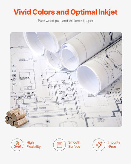 Vevor Plotter Paper Roll 609.6mm x 91.4m 80gr/m² KFDYZ2INCH2455JZ3001V0
